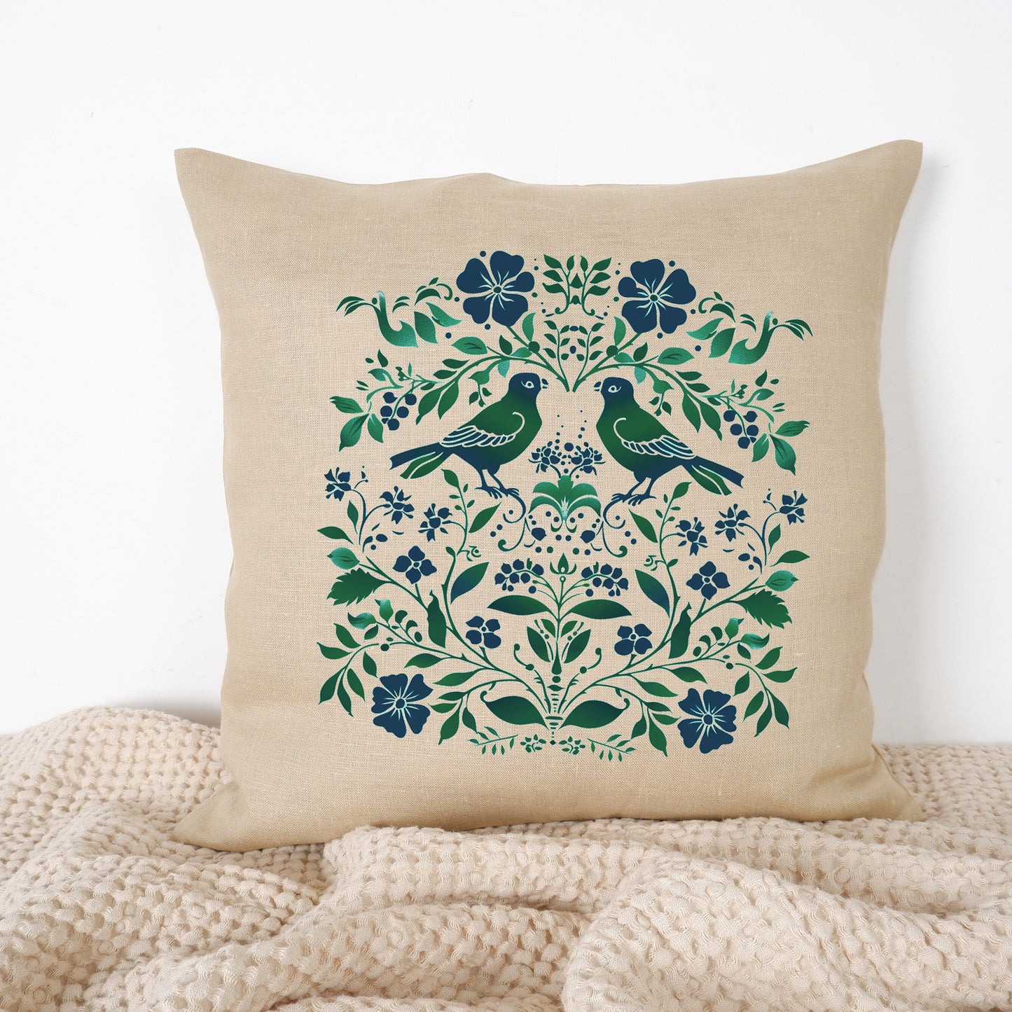 SALE LINEN Cushion cover Nordic folk art , decorative linen pillow cover , Floral Summer Woodland decor Cushion Housewarming Gift,