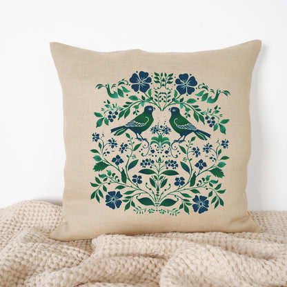 SALE LINEN Cushion cover Nordic folk art , decorative linen pillow cover , Floral Summer Woodland decor Cushion Housewarming Gift,