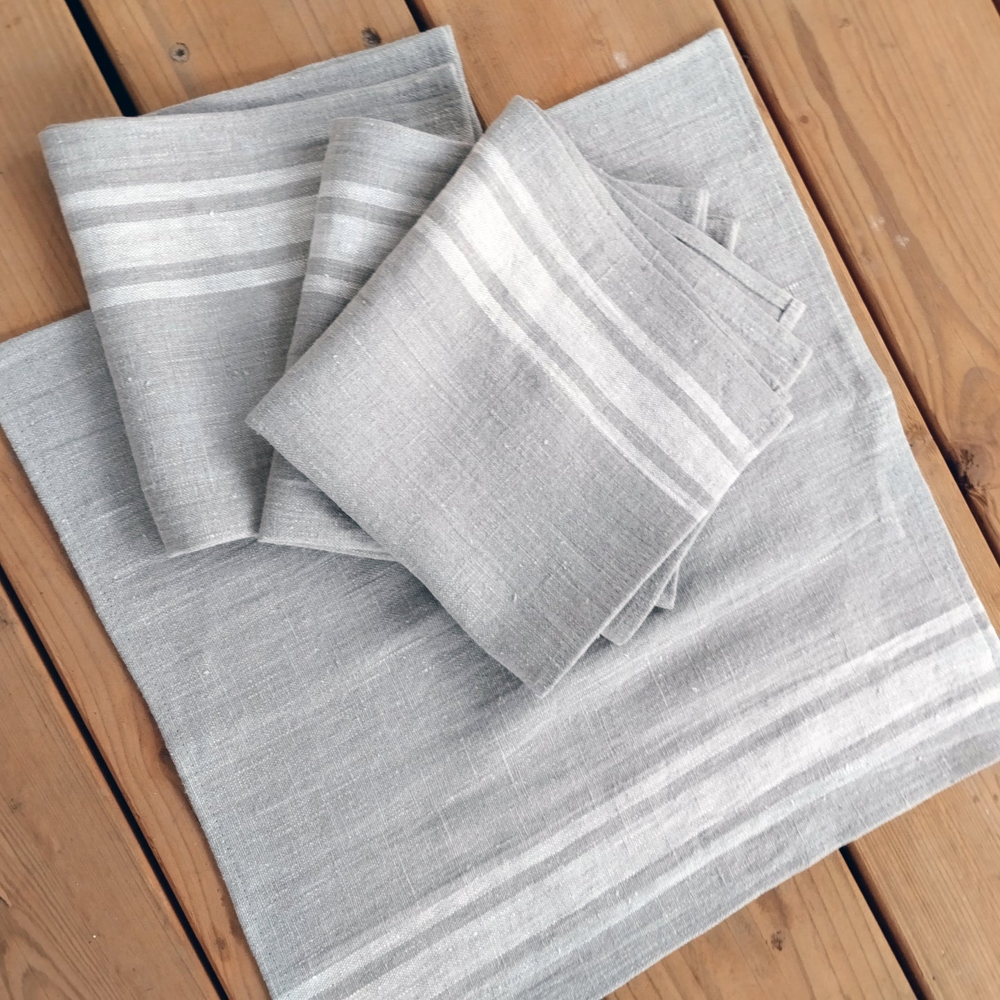 Linen napkins - French linen. Natural blue striped. Sack linen Cottage coutry style. Set of linen napkins. Stonewashed. Linen cloth napkins.