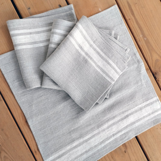 Linen napkins - French linen. Natural blue striped. Sack linen Cottage coutry style. Set of linen napkins. Stonewashed. Linen cloth napkins.
