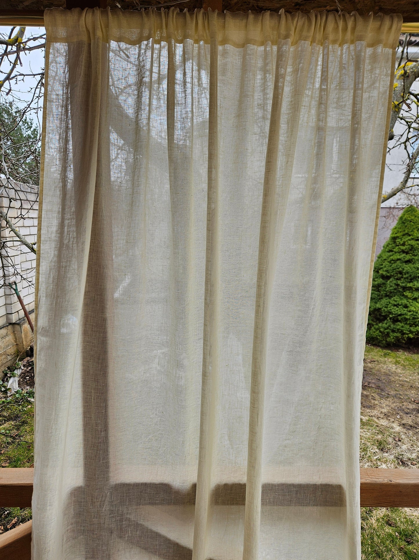 Sheer Linen Curtains, 100% linen Extra Long Curtains, Linen Curtains with rod pocket, yellow PREWASHED Sheer window panel