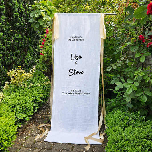linen Wedding Welcome Sign with silk ribbons bows, custom fabric sign for party, Welcome to the wedding sign, Baby Shower Sign