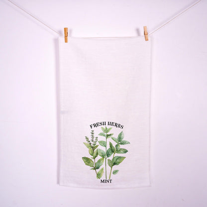 Mint Kitchen Towel in linen - fresh herbs Hand Towels Tea - Farmhouse Floral Dish Towel - greenery French country Provance Kitchen Décor