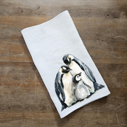 Penguins Tea Towel in linen, Hand Towels Tea Arctic wildlife, Floor sack Dish Towel Kitchen Décor Tea Towel Festive season Christmas