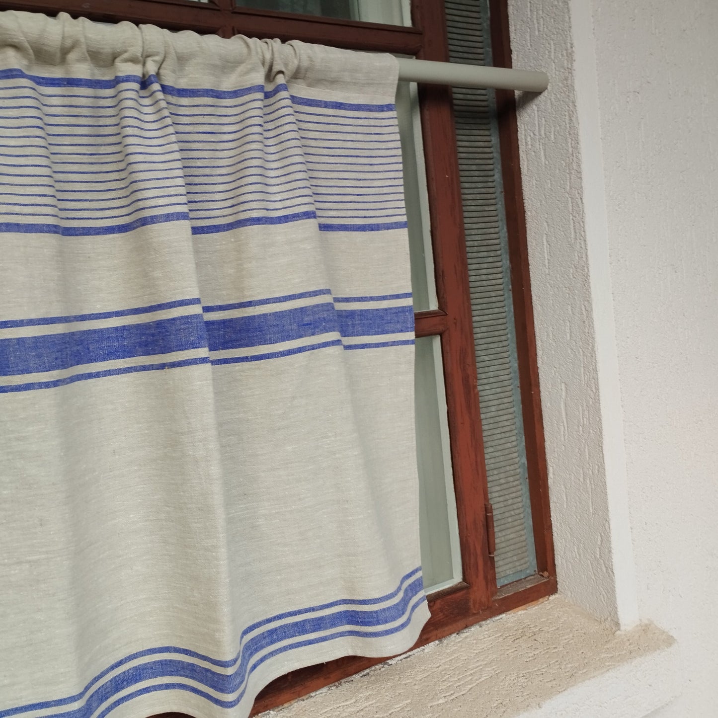 Ticking Valance - grey blue - Farmhouse Pure linen window treatment - Living room Cafe Kitchen window panel - Grain sack farmhouse curtains