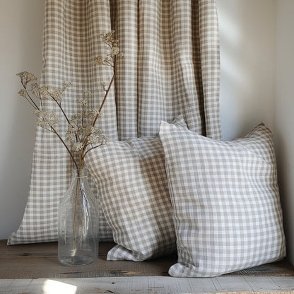 Check linen pillowcase in custom size pillow cover. French linen Vintage Cottage Farmhouse style pillow cover