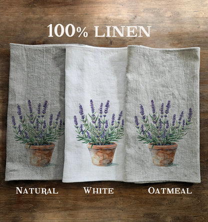 Lavender Floral Tea Towel in linen, Hand Towels Tea, Farmhouse Floral Dish Towel, Lavender Floral Kitchen Décor, Floral Kitchen Tea Towel