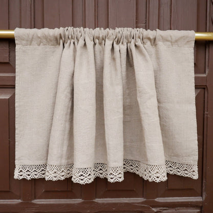Custom size  Valance natural with laces, Farmhouse Pure linen window treatment, Living room Cafe Kitchen window panel, farmhouse curtains