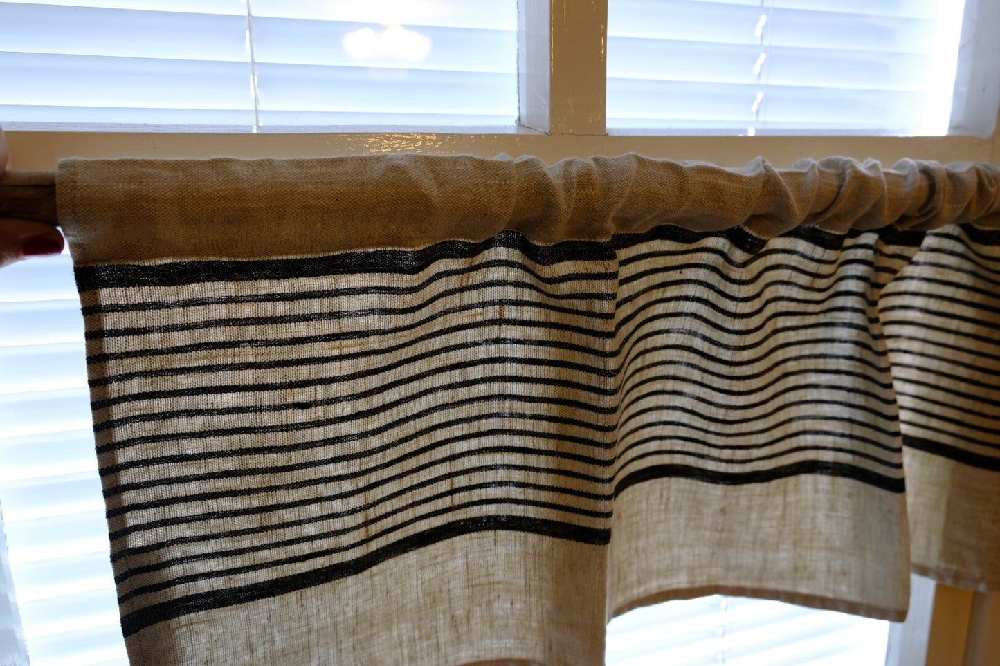Ticking Valance - Farmhouse Curtain - Pure linen window treatment. Living room Cafe Kitchen window panel. Grain sack flax farmhouse style