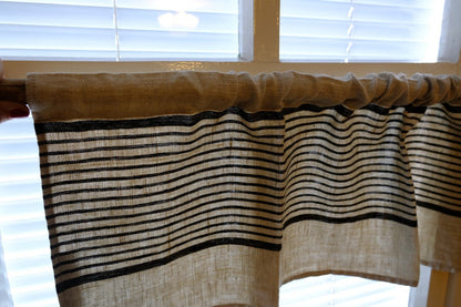 Ticking Valance - Farmhouse Curtain - Pure linen window treatment. Living room Cafe Kitchen window panel. Grain sack flax farmhouse style
