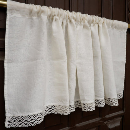 Custom size  Valance WHITE with laces, Farmhouse Pure linen window treatment, Living room Cafe Kitchen window panel, farmhouse curtains