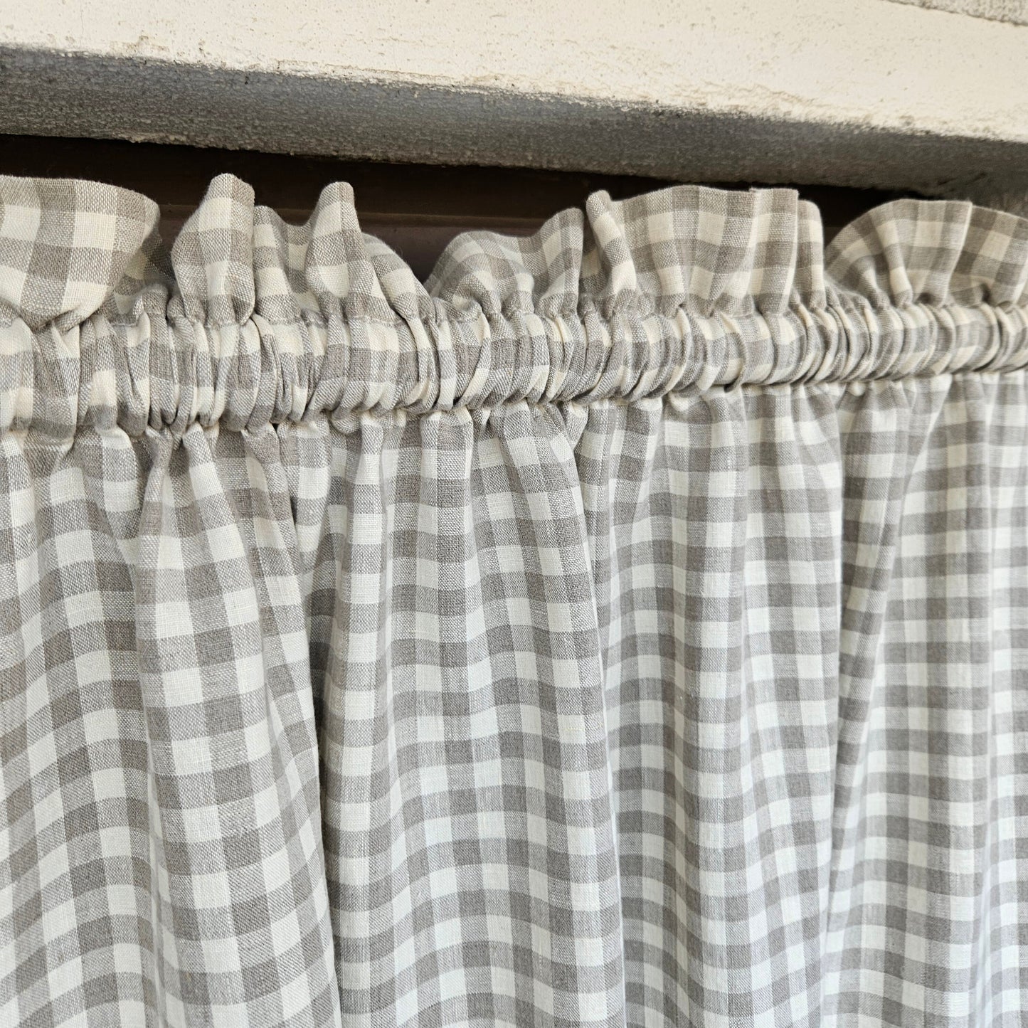 Natural linen Cafe Curtains in classic gingham, custom size Farmhous window panel, Living room Cafe Kitchen window curtain custom size
