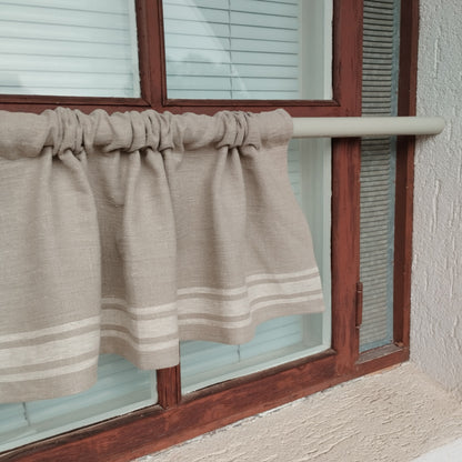Ticking Valance - Farmhouse Curtain - Pure linen window treatment. Living room Cafe Kitchen window panel. Grain sack flax farmhouse style