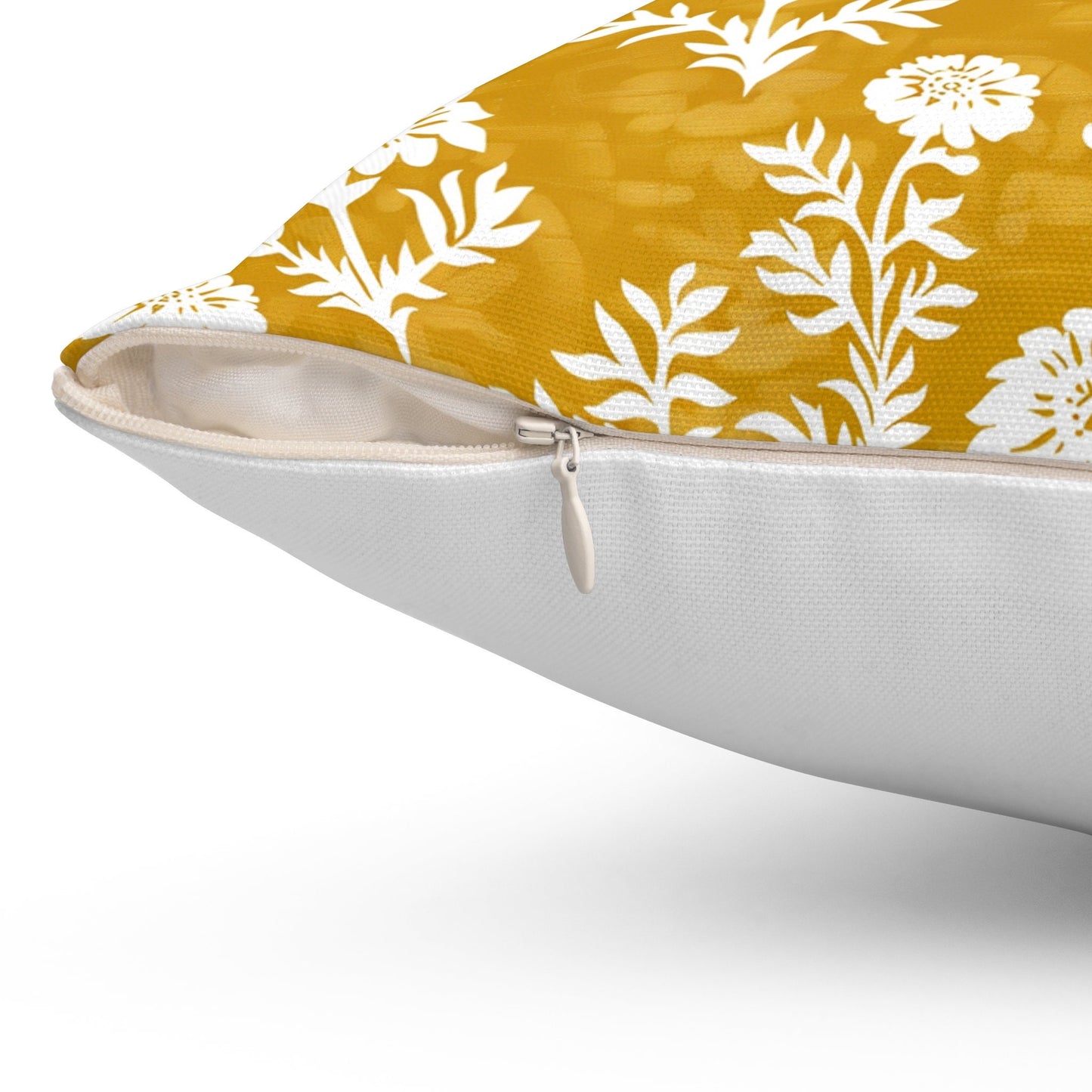 Designer Mustard yellow Floral on Linen Pillow Cover, white yellow mustard Boho Pillow, Farmhouse Floral Block printed pillow on flax