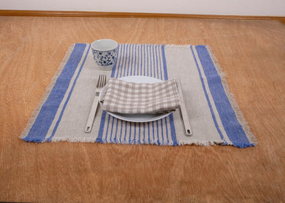 Rustic linen napkins - French grain sack linen stripes Cottage farmhouse country style Set of napkins. Stonewashed flax cloth placemats