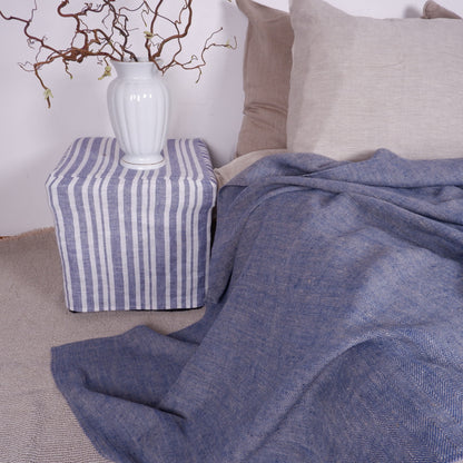 Blue Stonewashed linen Blanket, flax Bedspread - heavy weight huckaback linen bed cover - provence cottage coutrystyle Throw 100% Linen