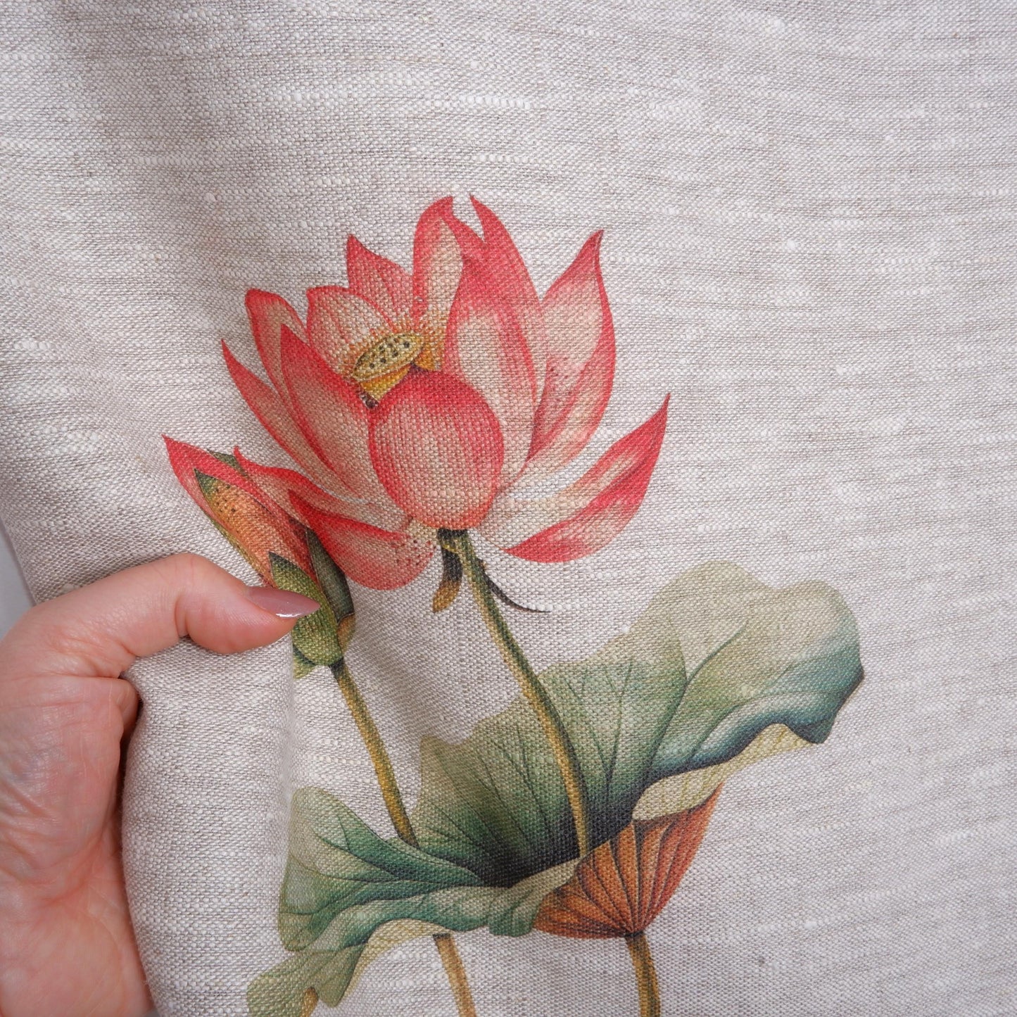 Lotus floral Tea Towel in linen - Botanical Hand Towels Tea in linen - pink flowers linen Dish Towel  Kitchen Décor Tea Towel in linen
