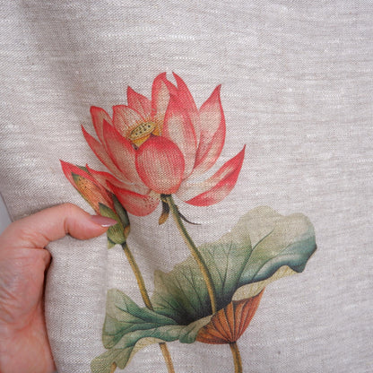 Lotus floral Tea Towel in linen - Botanical Hand Towels Tea in linen - pink flowers linen Dish Towel  Kitchen Décor Tea Towel in linen