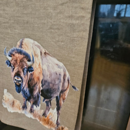 Buffalo Tea Towel in linen, Bison hand Towels Tea in linen,  pets Dish Towel  Kitchen Décor Tea Towel in linen