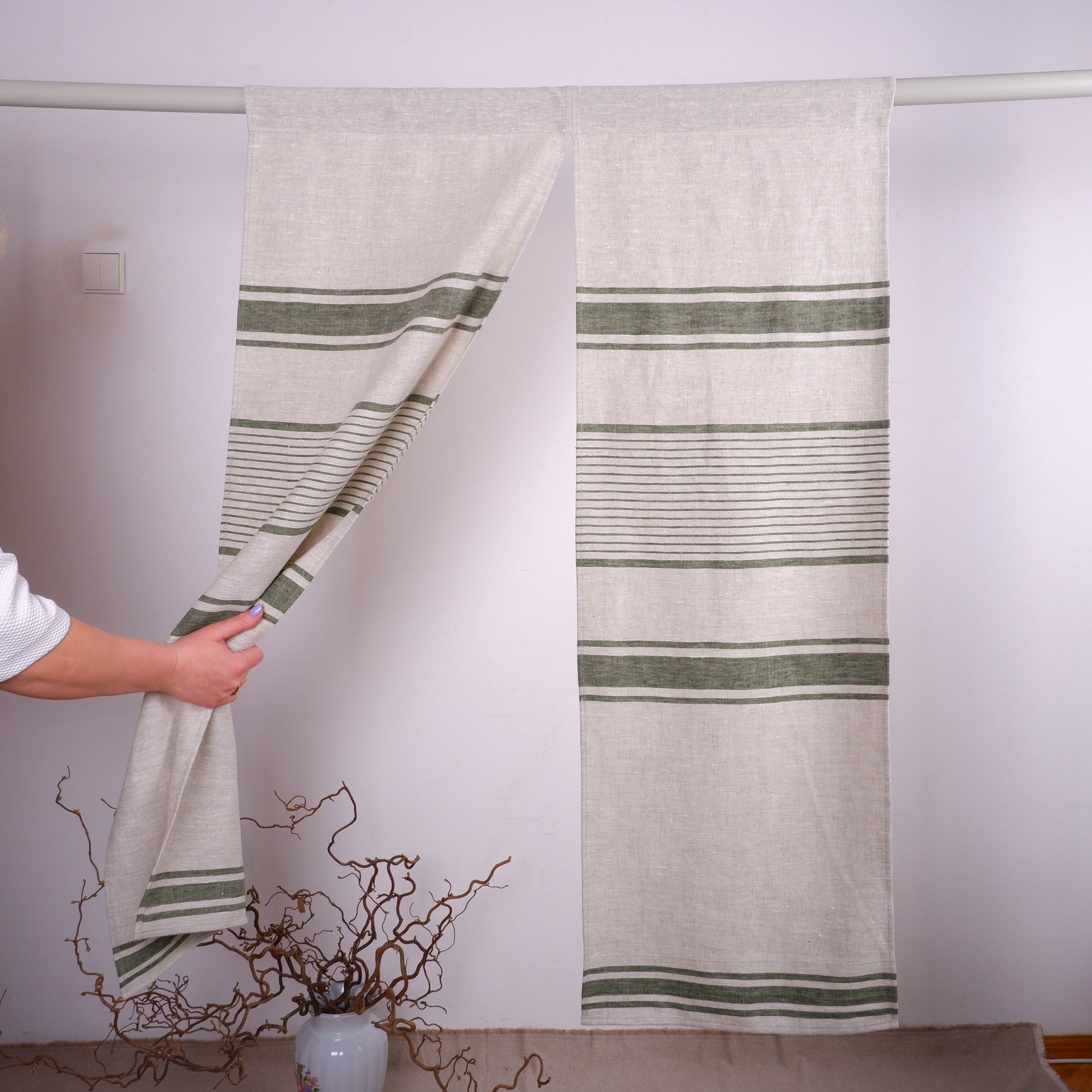 noren linen curtains in striped fabric
