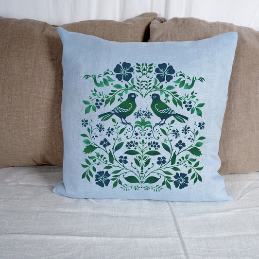 SALE LINEN Cushion cover Nordic folk art , decorative linen pillow cover , Floral Summer Woodland decor Cushion Housewarming Gift,
