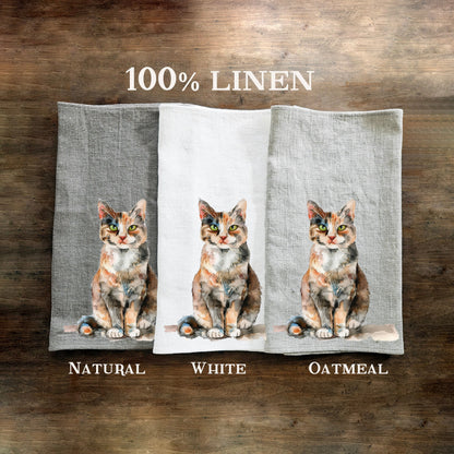 Cat kitchen Towel in linen, hand Towels Tea in linen,  pets Dish Towel  Kitchen Décor Tea Towel in linen