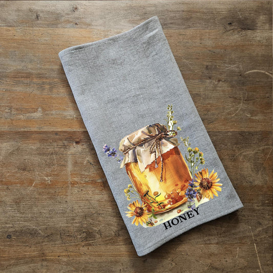 Tea Towel in linen with Honey print, Food lovers Hand Towels Tea Farmhouse Dish Towel Kitchen Décor Tea Towel