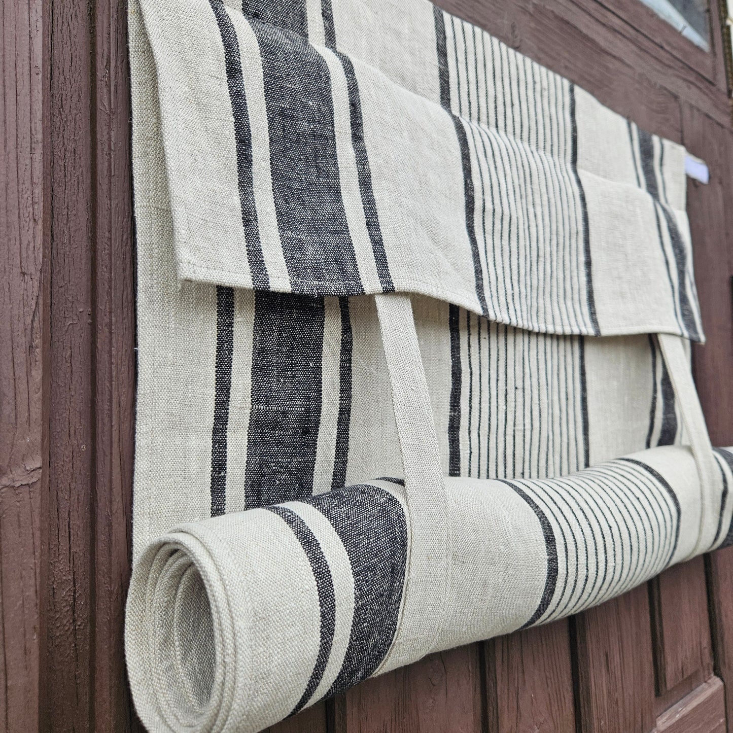 grey French Door Curtain 1 Panel  - french stripes linen curtains roman blinds