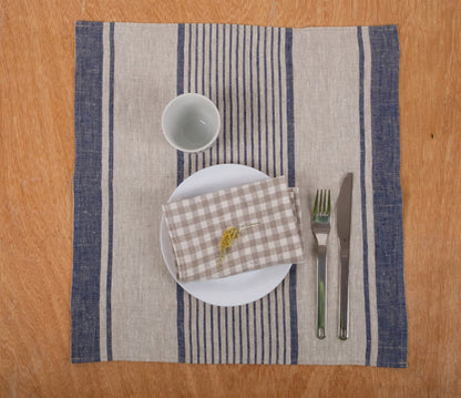 Linen napkins - grain sack French linen. Natural black striped. Cottage coutry style. Set of linen napkins. Stonewashed cloth napkins