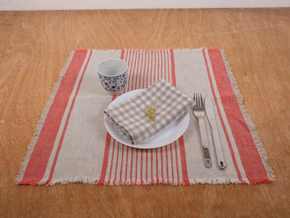 Rustic linen napkins - French grain sack linen stripes Cottage farmhouse country style Set of napkins. Stonewashed flax cloth placemats