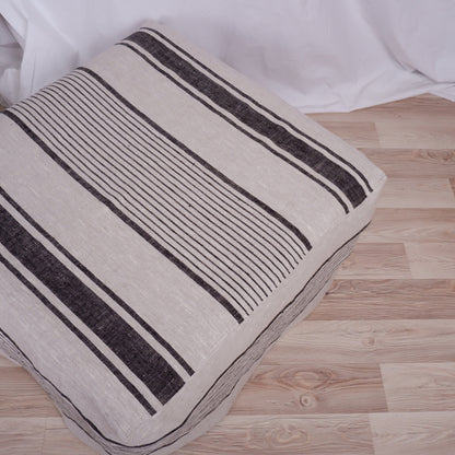 french striped Ottoman slipcover, natural cover Custom ikea linen cover cube slip cover for bench pouf sofa cover customsize