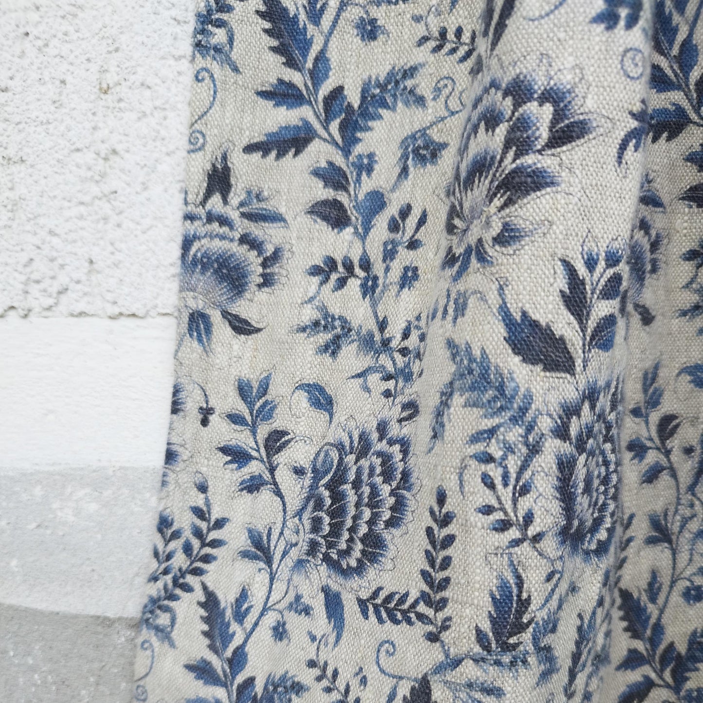 Curtains 100% Linen blue floral PREWASHED. kitchen Living room farmhouse curtains. Grain Sack flax Bedroom window panel in linen