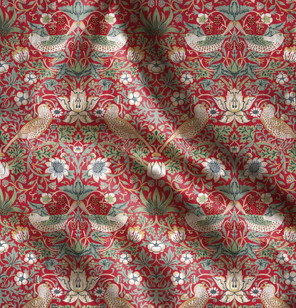 Linen foral tablecloth with birds, william Morris strawberry thief tablecloth, arts and crafts movement tablecloth