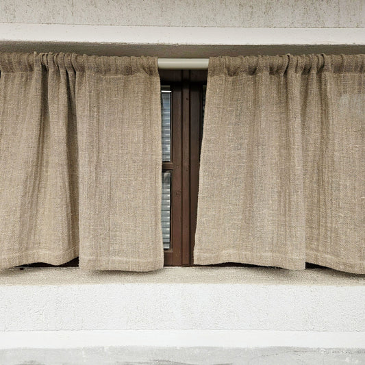 Natural grain sack Cafe Curtains, burlap Farmhous window panel, Living room Cafe Kitchen window curtain custom size