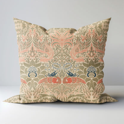 Designer linen Pillow Cover with William Morris Peacock and Dragon print , Art and Crafts Pillow case on linen for Coutry home  Victorian