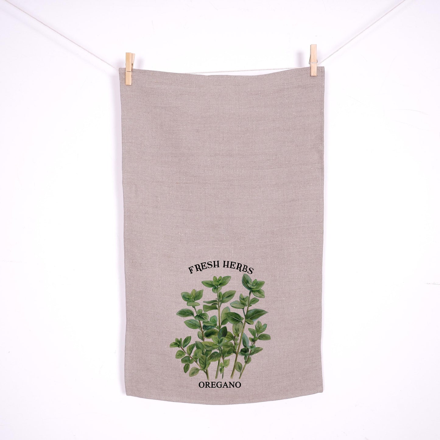 Oregano Kitchen Towel in linen - French counry Hand Towels Tea - Farmhouse Floral Dish Towel - greenery fresch herbs Kitchen Décor