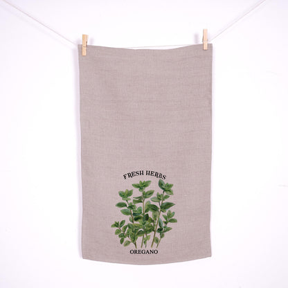 Oregano Kitchen Towel in linen - French counry Hand Towels Tea - Farmhouse Floral Dish Towel - greenery fresch herbs Kitchen Décor