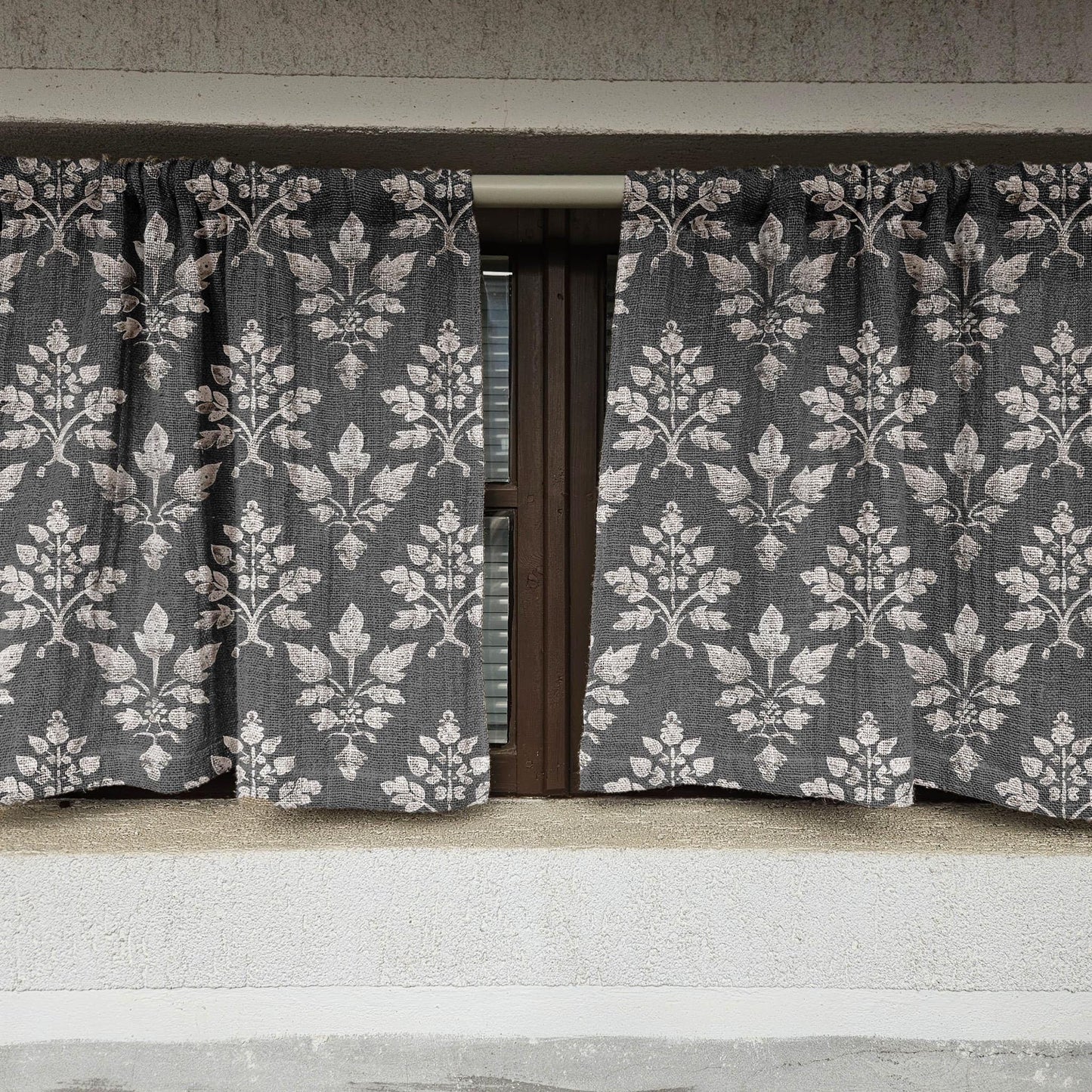 block print Curtains 100% Linen PREWASHED grey, cafe vanlance window panel kitchen Living room farmhouse curtains