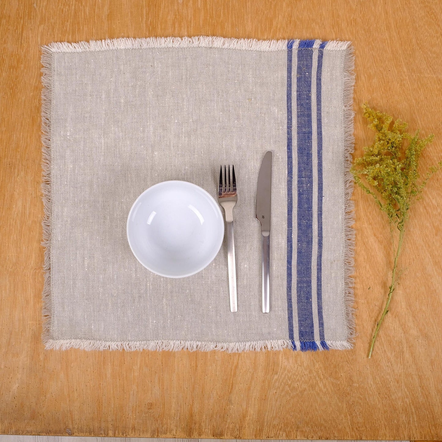 Linen napkins - French linen. Natural outmeal stripes Cottage, coutry style linen. Set of linen napkins. Stonewashed. Linen cloth napkins.