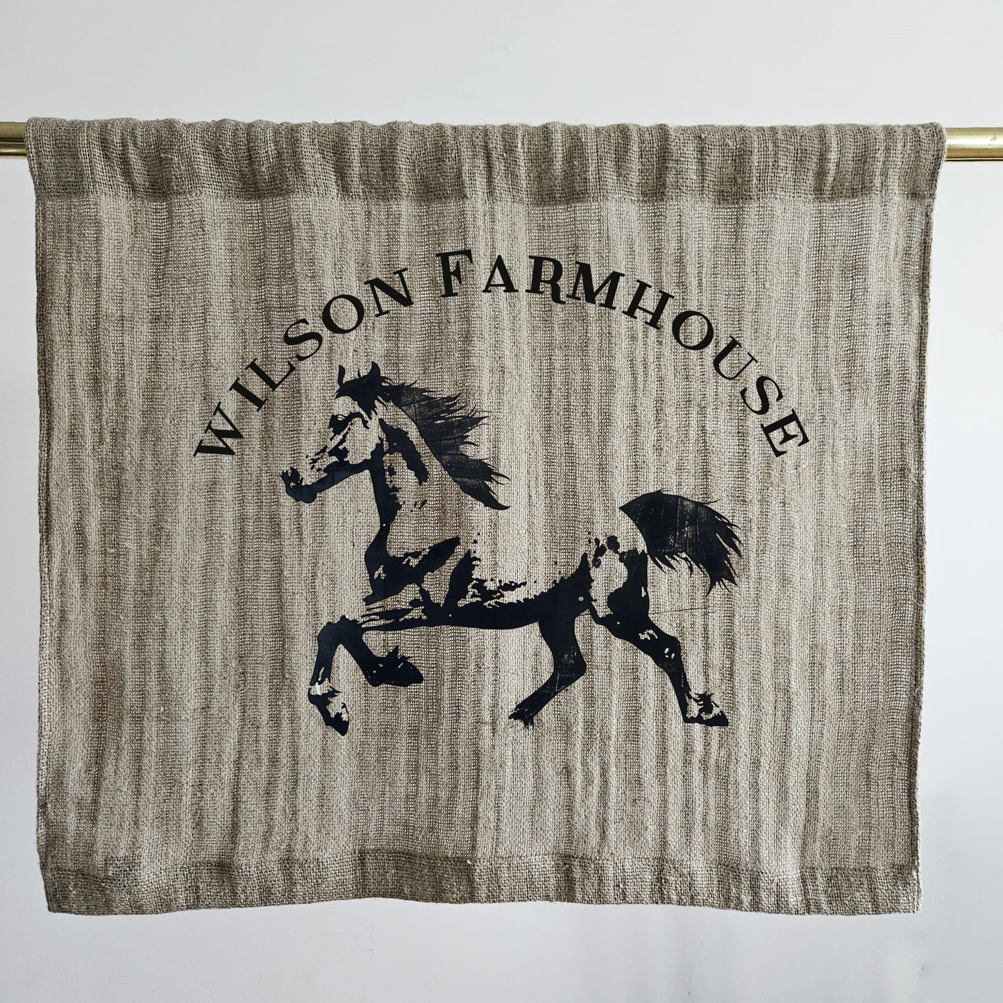 Natural grain sack Cafe Curtains farmhouse horse, French stamp burlap ranch shabby window panel, Living room Cafe Kitchen window curtains