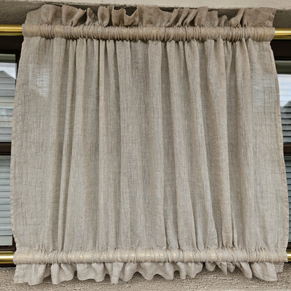 Natural LINEN Cafe Curtains sheer, kitchen curtains with top and bottom rod pocket Farmhous window panel, window curtain custom size