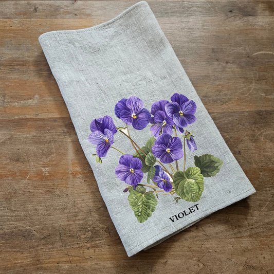 violet floral Tea Towel in linen, Botanical Hand Towels Tea in linen, meadow flowers linen  Dish Towel  Kitchen Décor Tea Towel in linen