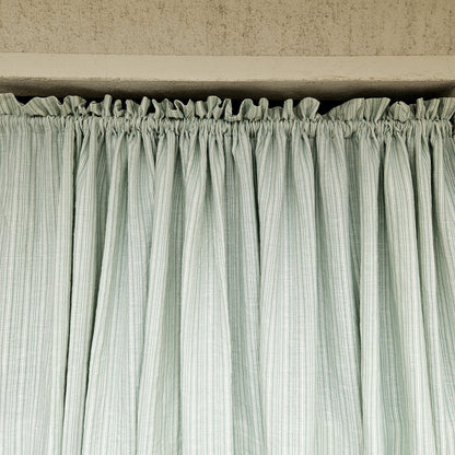 Curtains 100% Linen with French striped block print green pattern PREWASHED - kitchen Living room farmhouse window panel french linen