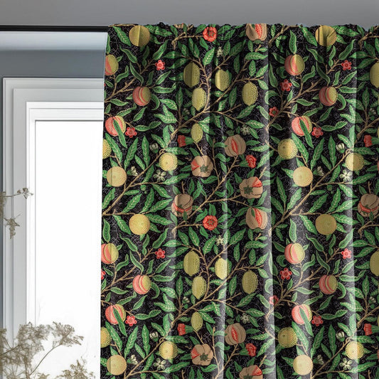 William Morris Curtain pomegranate, Floral Botanical dark Print Curtain Panels,  Curtains for living room