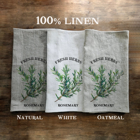 Rosemary Floral Tea Towel in linen, Hand Towels Tea with provence herbs, Farmhouse Floral greenery Kitchen Décor Kitchen Dish Tea Towel