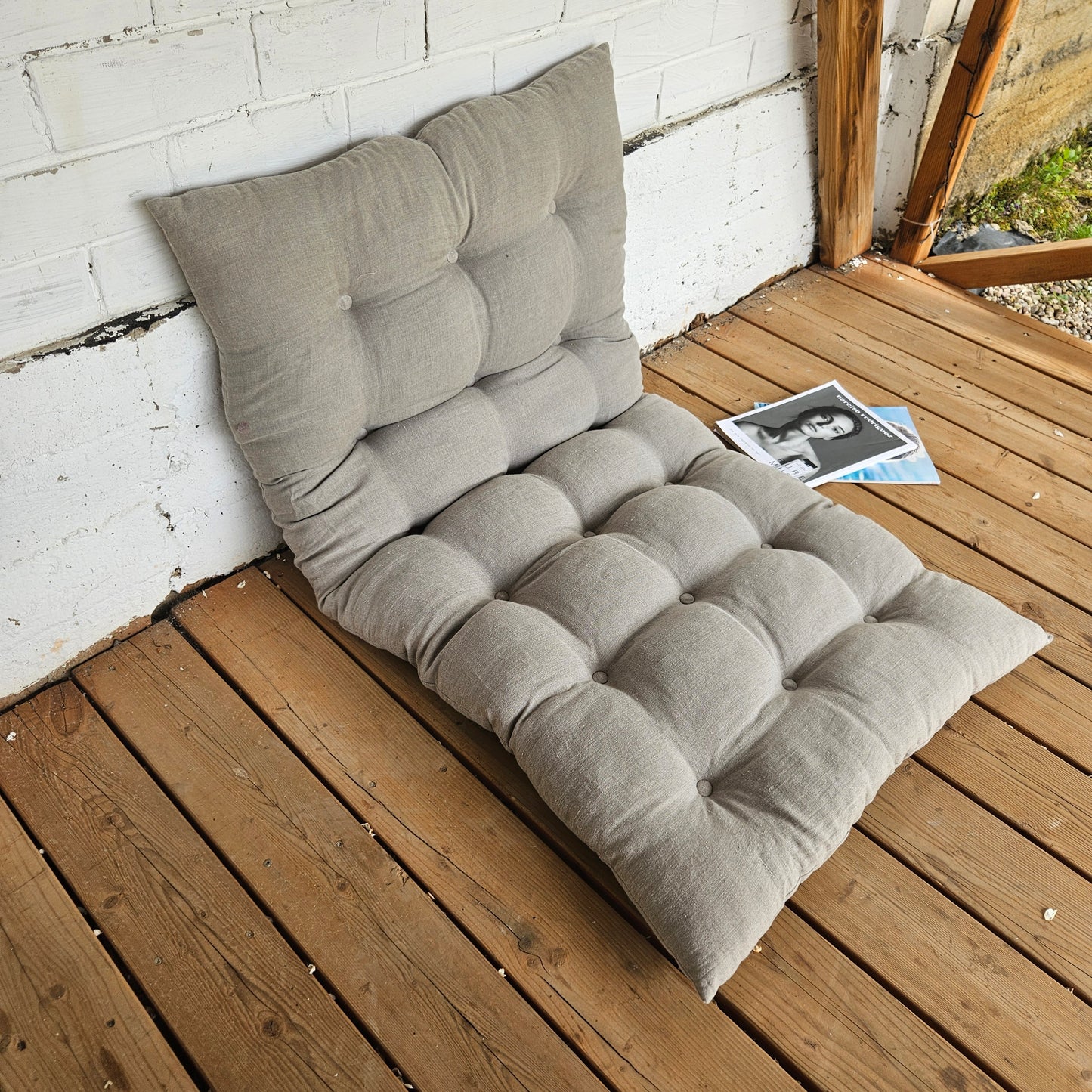 Bench cushion in natural linen linen,  floor cushion in Custom size, shikibuton thick mat Shiki futon filled organic fiber filler