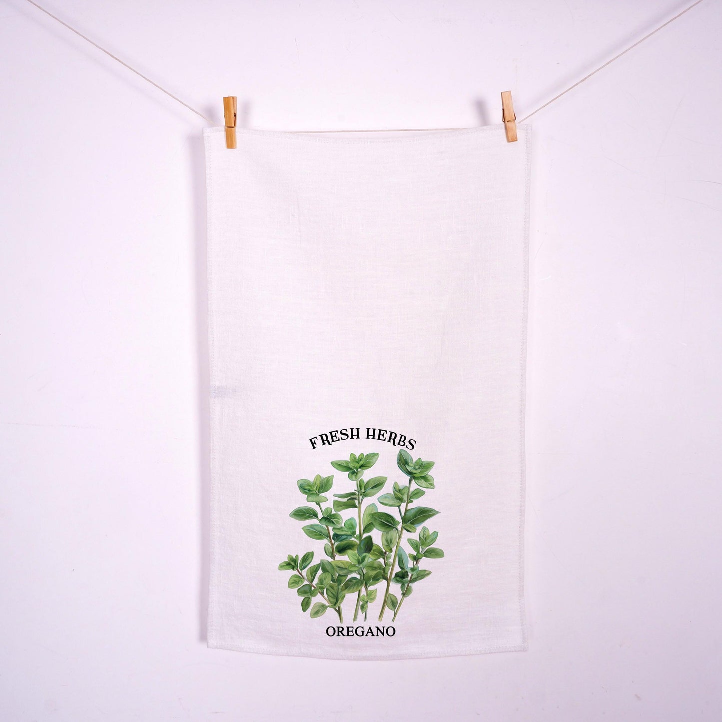 Oregano kökshandduk i linne - Franska lantliga handdukar - Diskhandduk med lantlig blommig design - grönska färska örter Köksinredning