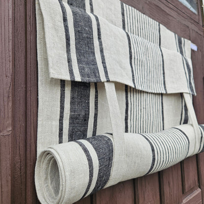 grey French Door Curtain 1 Panel  - french stripes linen curtains roman blinds