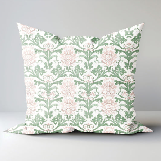 Modern linen Floral Pillow Cover in blush pink, pink Boho Pillow block print on linen, Coutryhome block printed pillow in European flax