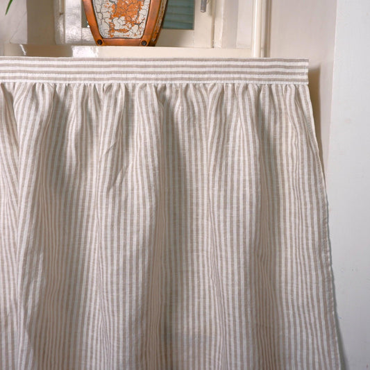 Custom Sink Skirt with velcro in stripe blue white  - Handmade Fireplace Curtain - Custom Sizes Linen Valance farmhouse sink curtains